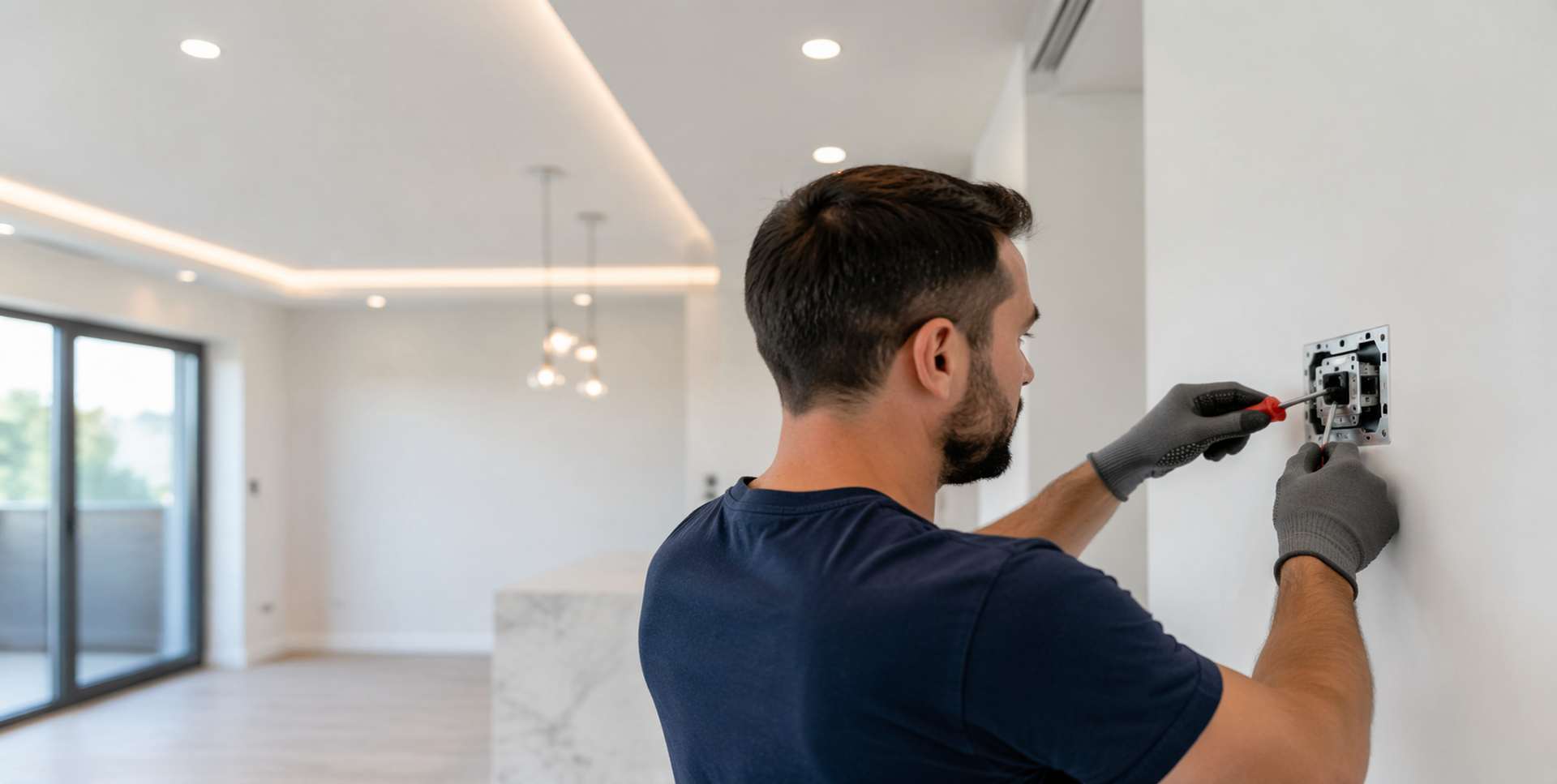 Electricista realizando instalación eléctrica en vivienda reformada en Castellón
